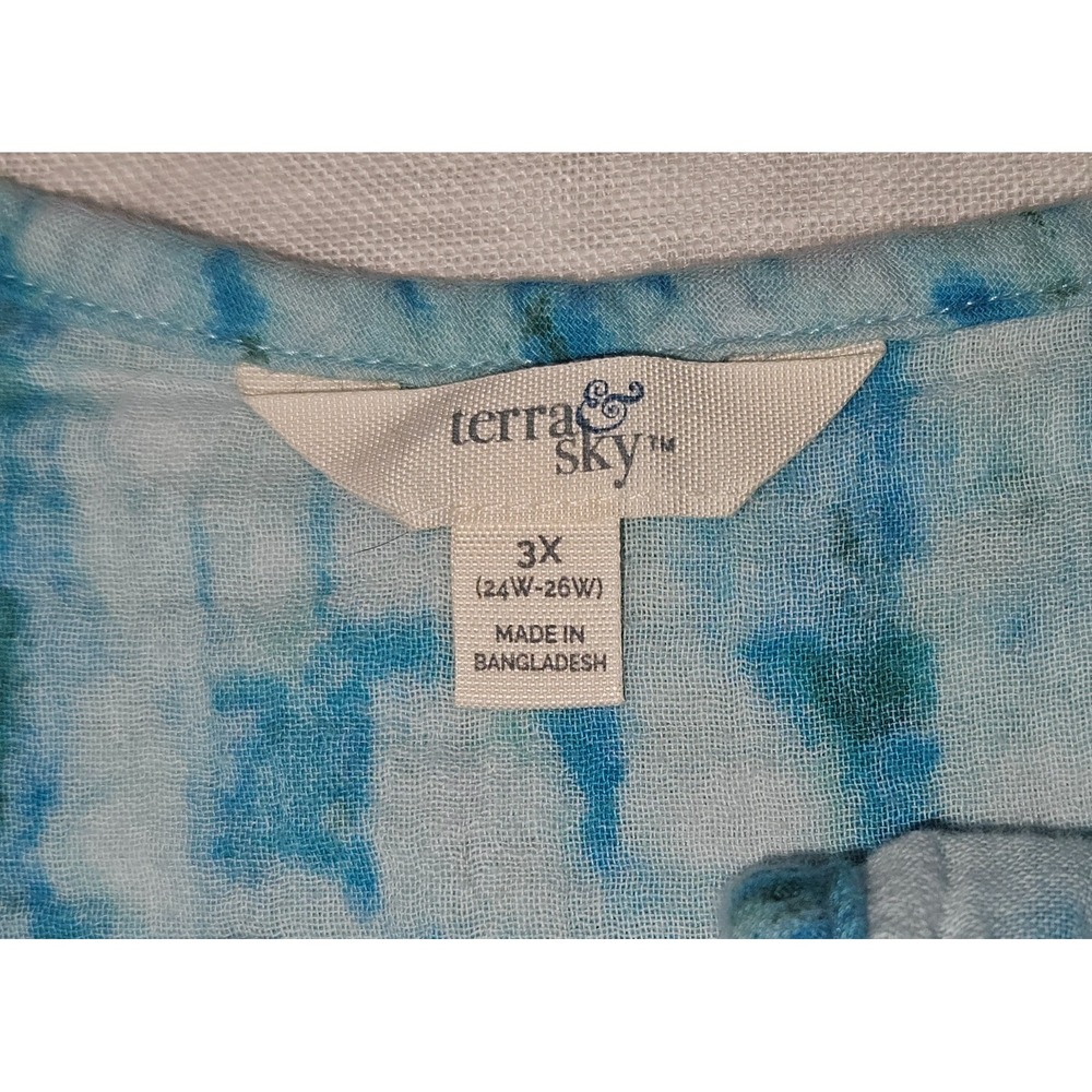 Terra & Sky Top Women's Size 3X Blue Tie Dye Short Sleeves Keyhole Neck Cotton - Picture 3 of 7